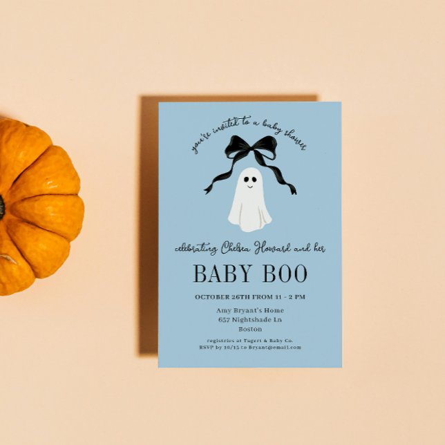 Blue Baby Boo Ghost Halloween Baby Dusche Einladung (baby blue halloween baby shower invitation welcomes the little boo that's almost due with a ghost)