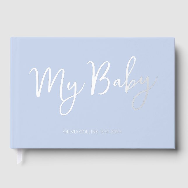 Blue Baby Book Fohling Script Keepake für Mutter Gästebuch (Vorderseite)
