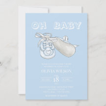 Blue Baby Bootie Watercolor Baby Dusche Einladung