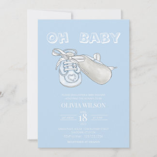 Blue Baby Bootie Watercolor Baby Dusche Einladung