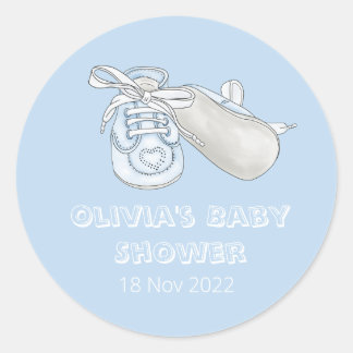 Blue Baby Bootie Watercolor Baby Shower Classic Ro Runder Aufkleber