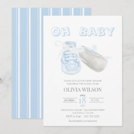 Blue Baby Bootie Watercolor Baby Shower Einladung