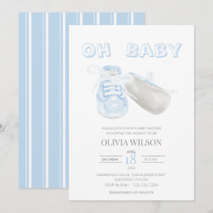 Blue Baby Bootie Watercolor Baby Shower Einladung