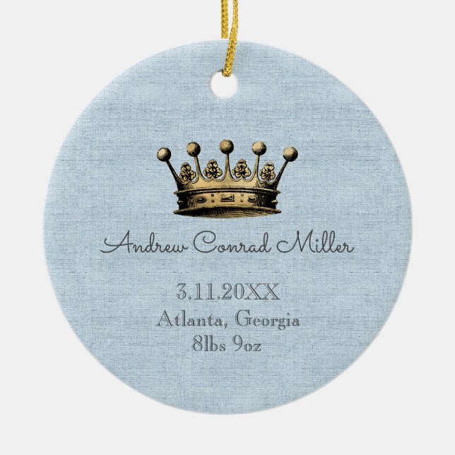 Blue Baby Boy Ankündigung von Gold Crown Keramik Ornament (Vorne)