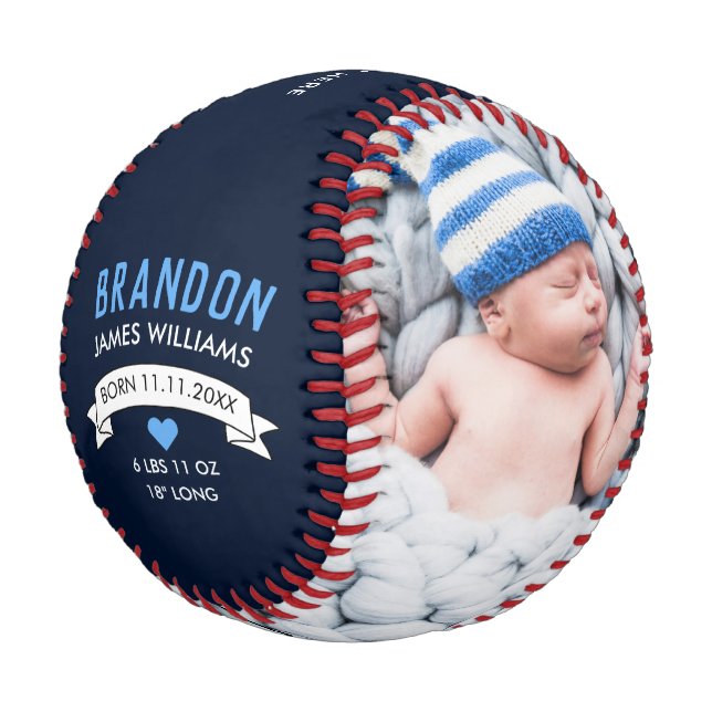 Blue Baby Boy Announcement Foto Baseball (Schrägansicht)