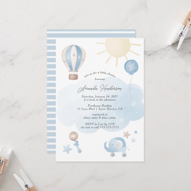 Blue Baby Boy Baby Shower Einladung (Vorderseite/Rückseite Beispiel)