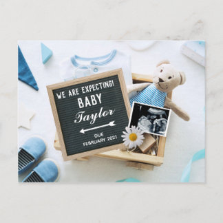 Blue Baby Boy Bear Schwangerschaft Ankündigung Postkarte
