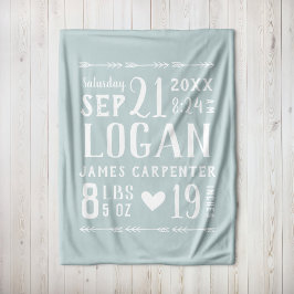 Blue Baby Boy Birth Stats Keepake Fleecedecke