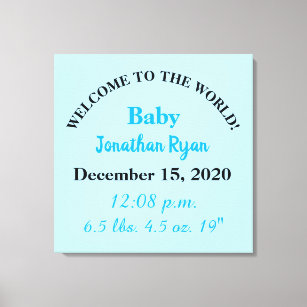 Blue Baby Boy Birth Stats Leinwanddruck