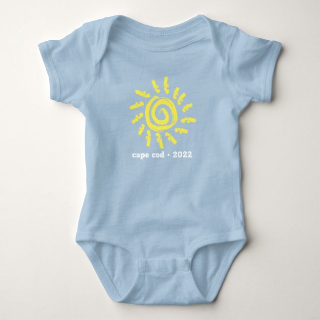 Blue Baby Boy Bodysuit Yellow Sun Fun Logo Strampler (Vorderseite)