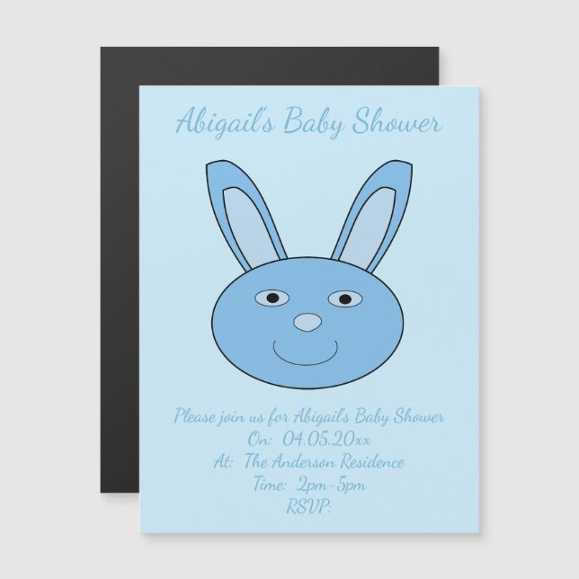 Blue Baby Boy Bunny Face Spring Easter Baby Shower Magneteinladung (Vorne/Hinten)
