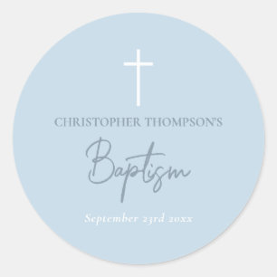 Blue Baby Boy Calligraphy Baptisk Runder Aufkleber