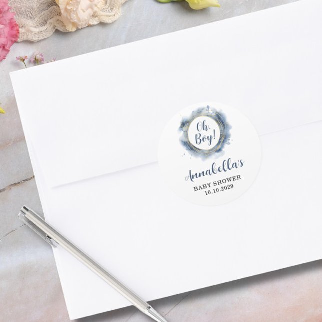 Blue Baby Boy Dusche Runder Aufkleber (Von Creator hochgeladen)