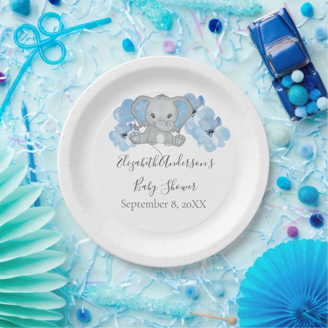 Blue Baby Boy Elephant Baby Dusche Blume Ballon Pappteller (Party)