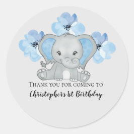 Blue Baby Boy Elephant Blume Balloons Geburtstag Runder Aufkleber