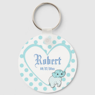 Blue Baby Boy Elephant Herz und Polka Dots Schlüsselanhänger