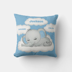 Blue Baby Boy Elephant Keepake Name Birth Stats Kissen