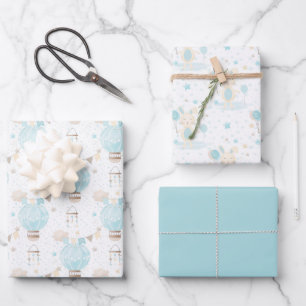 Blue Baby Boy Hot Air Balloons und Rabbit Geschenkpapier Set