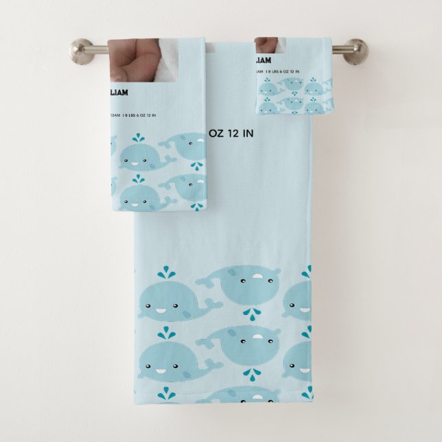 Blue Baby Boy Name Geburtsdatum | Foto Baby Badhandtuch Set (Insitu)