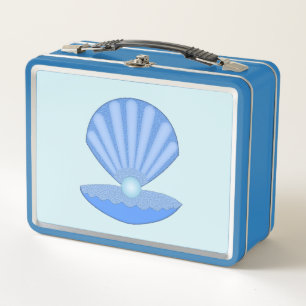 Blue Baby Boy Oyster Muschel and Pearl Metall Brotdose