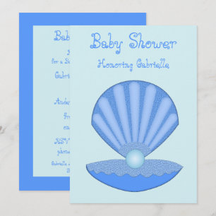Blue Baby Boy Oyster Muschel und Pearl Baby Dusche Einladung
