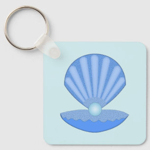 Blue Baby Boy Oyster Muschel und Pearl Baby Dusche Schlüsselanhänger