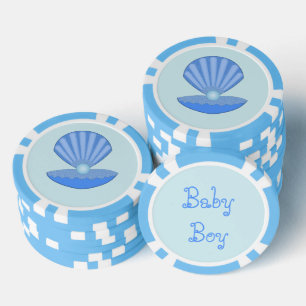 Blue Baby Boy Oyster Muschel und Pearl Custom Pokerchips