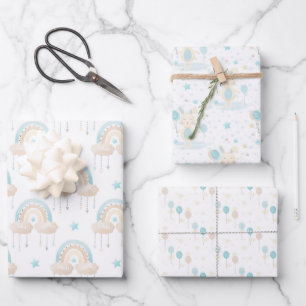 Blue Baby Boy Rainbow et Rabbit Wrapping Papier Sh
