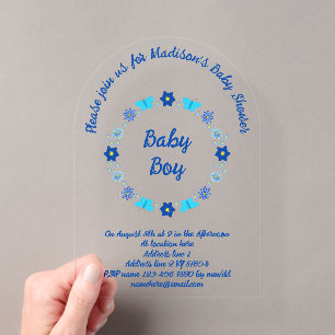 Blue Baby Boy Schmetterlinge und Blume Babydusche Acryleinladungen