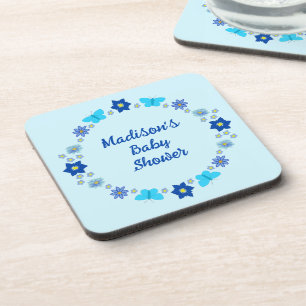 Blue Baby Boy Schmetterlinge und Blume Babydusche Getränkeuntersetzer