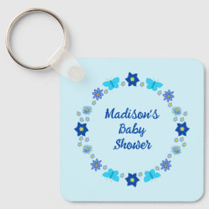 Blue Baby Boy Schmetterlinge und Blume Babydusche Schlüsselanhänger