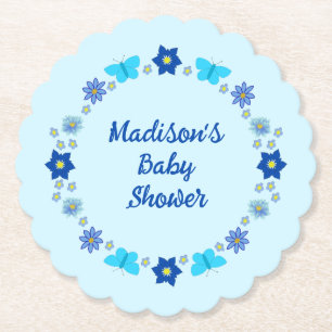 Blue Baby Boy Schmetterlinge und Blume Babydusche Untersetzer