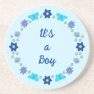 Blue Baby Boy Schmetterlinge und Blume Custom Getränkeuntersetzer