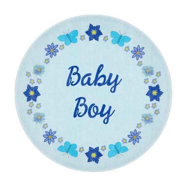 Blue Baby Boy Schmetterlinge und Blume Custom Schneidebrett (Vorderseite)