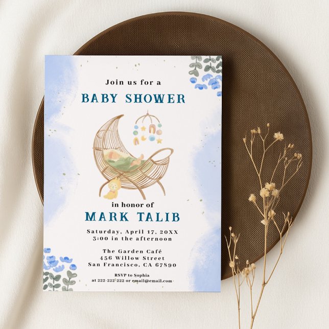 Blue Baby Boy Shower Invitation – Customizable (Créateur téléchargé)