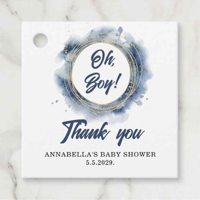 Blue Baby Boy Shower Square Geschenkanhänger (Vorderseite)