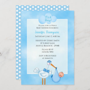 Blue Baby Boy Stork Douche Invitations