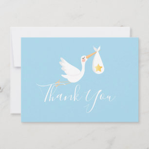 Blue Baby Boy Stork Gold Star Script Vielen Dank Dankeskarte