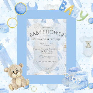 Blue Baby Boy Watercolor Baby Dusche Einladung
