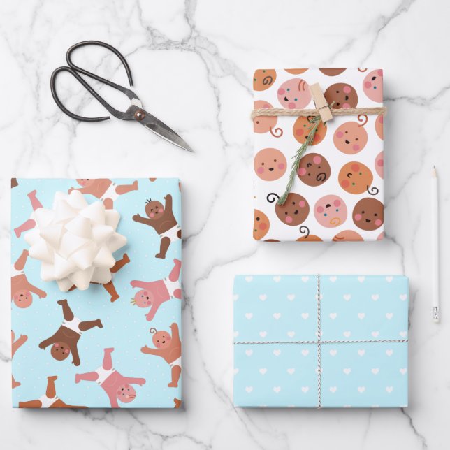 Blue Baby Boy Wrapping Paper Flat Sheet Set 3 Geschenkpapier Set (Vorderseite)