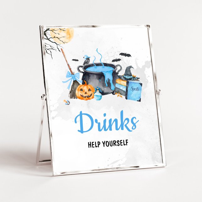 Blue Baby braut Hexengetränke Schild (Boy Halloween Witch Baby Shower Drinks SIgn)