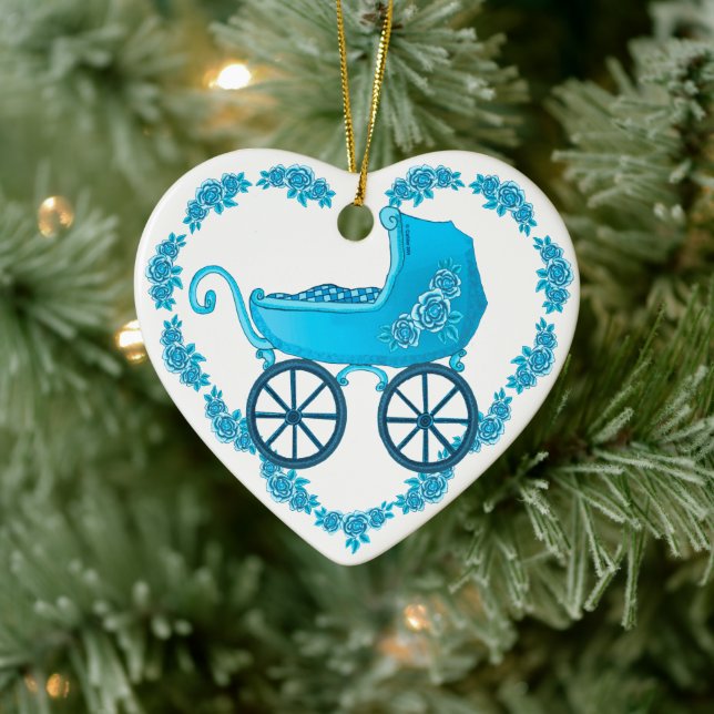 Blue Baby Buggy Heart Keramik Ornament (Baum)