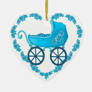 Blue Baby Buggy Heart Keramik Ornament