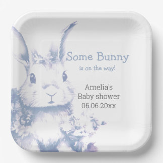 Blue Baby Bunny Baby Shower  Pappteller