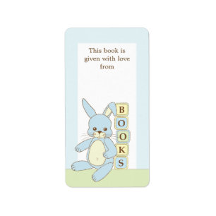 Blue Baby Bunny Book Gift Book Plate Label Adressaufkleber