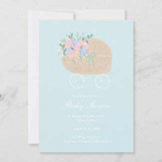 Blue Baby Carriage Baby Shower Einladung