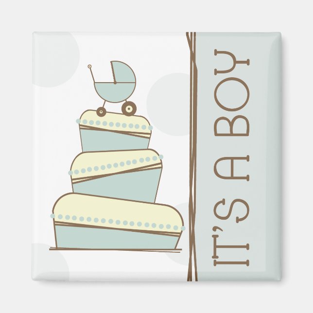 Blue Baby Carriage Cake "It's A Boy" Magnet (Vorne)