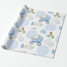 Blue Baby Carriage Watercolor Babydusche