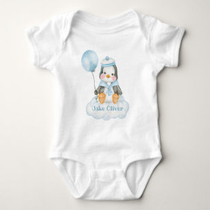 Blue Baby Cartoon Pinguin und Cloud Personalisiert Strampler