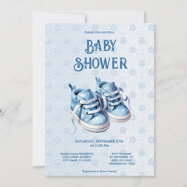 Blue Baby Chaussures Baby shower Invitation (Devant)